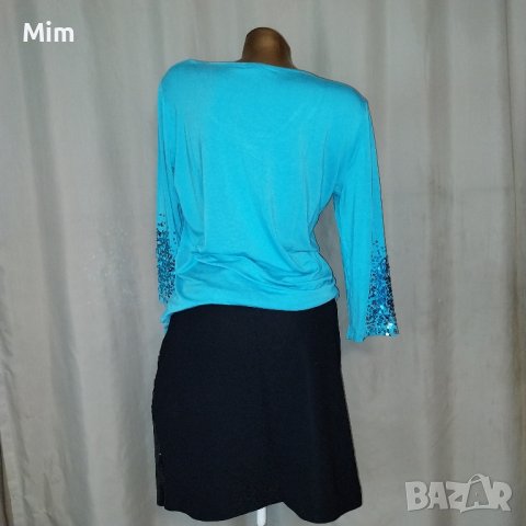 L К-т Светло синя блуза с пайети и черна пола с пайети , снимка 5 - Поли - 44172849