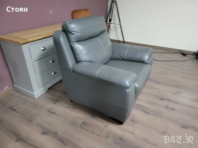 Сив кожен фотоьйл, снимка 3 - Дивани и мека мебел - 50887145