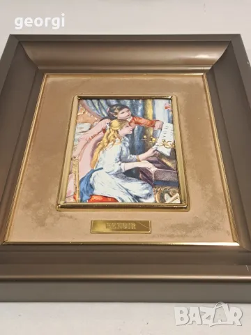 емайлирана картина върху медна плака "Момичета на пиано" от Реноар 1/4, снимка 7 - Картини - 47525746