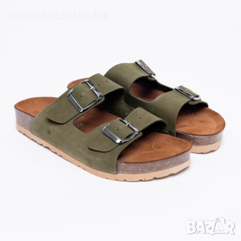 🥁 Намаление - Зелени летни чехли от набук с регулируеми каишки | Марка Tuasolea, снимка 1