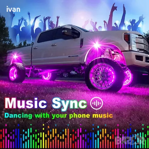 Комплект амбиентно осветление , RGB, Интериор екстериор, 4 модула с  16 диода, app, Bluetooth, 12V, снимка 2 - Аксесоари и консумативи - 49938782