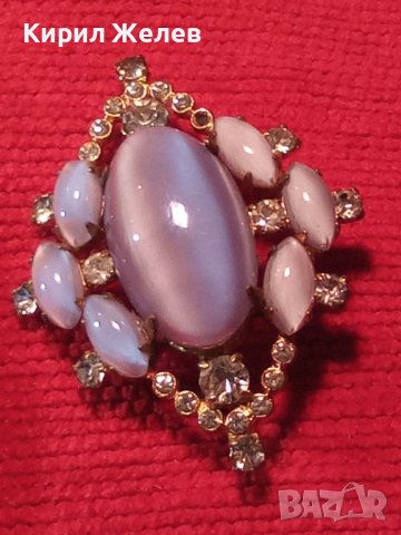 СКЪПОЦЕННА СТАРИННА БРОШКА с БОХЕМСКИ КРИСТАЛ и БЛАГОРОДНИ КАМЪНИ КОТЕШКО ОКО ЕФЕКТ и ПОЗЛАТА 14949