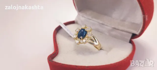 Нов-Златен пръстен с Сапфир и Брилянти-3,41гр/14кр, снимка 3 - Пръстени - 48376677