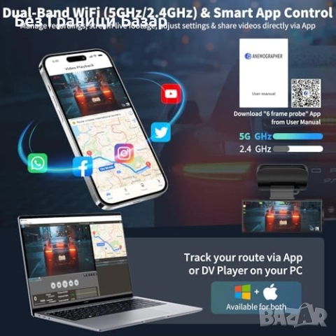 Нова Авто Двойна камера за кола 1080P с WiFi, 3" екран и паркинг режим, снимка 3 - Друга електроника - 52081078