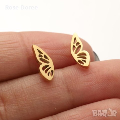 RD 425 Обеци Пеперуда в златисто медицинска стомана безплатна доставка подарък, снимка 1