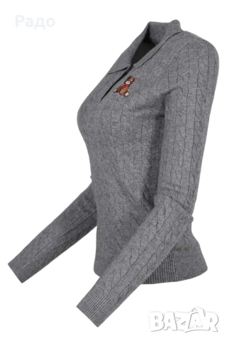 Дамска плетена блуза EXPLOSI 1086-150 сива с мече Рокля DJOFRA FASHION с поло дълги ръкави вталена, снимка 5 - Блузи с дълъг ръкав и пуловери - 53074645