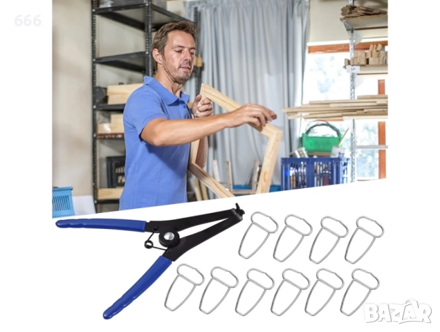 Комплект пружинни скоби за дървообработване включва чифт клещи и 8-бр скоби, снимка 2 - Други инструменти - 52898887
