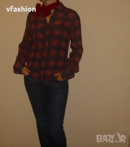 Ефирна дамска риза, цвят бордо с черно, снимка 1 - Ризи - 36087398