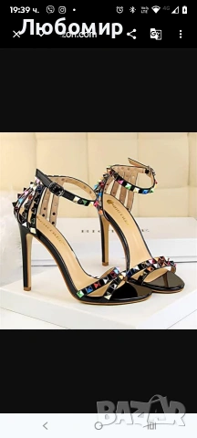 Елегантни дамски сандали с кристали и ток 11 см 38 номер, снимка 5 - Сандали - 53864077