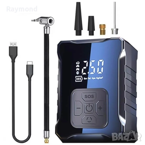 Преносим автомобилен компресор 4000 mAh с LED екран и Power Bank, USB Type-C, снимка 2 - Аксесоари и консумативи - 51515055
