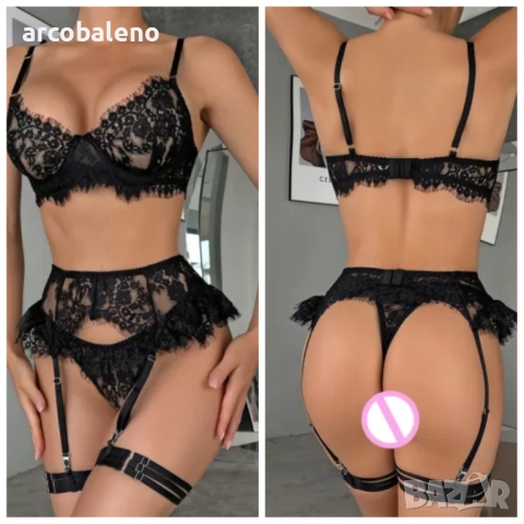 Дамски комплект бельо от четири части с дантелени тиранти, 3цвята , снимка 10 - Бельо - 41498826