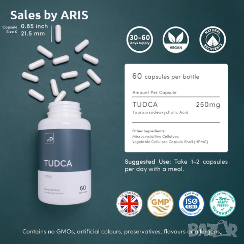 TUDCA 250 mg x 60 капсули - над 99,5% чистота, тестван от трета страна, снимка 2 - Други - 44618031