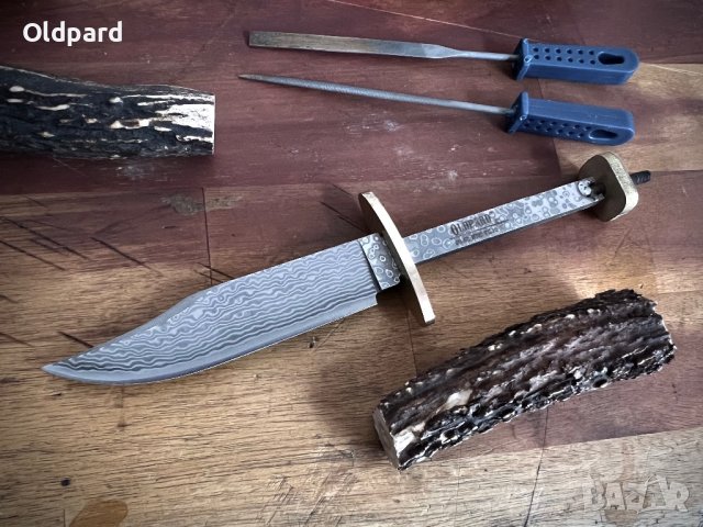 Висококачествено дамаско острие Bowie-М за монтиране на нож + гарда и накрайник 