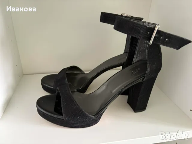 Черни токчета с каишка на глезена. Сребристо. Фина платформа, снимка 6 - Дамски обувки на ток - 49883974