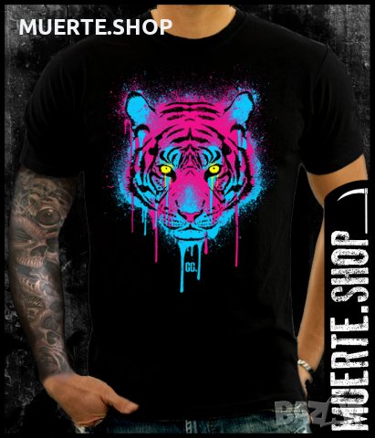 Черна тениска с щампа NEON TIGER, снимка 1