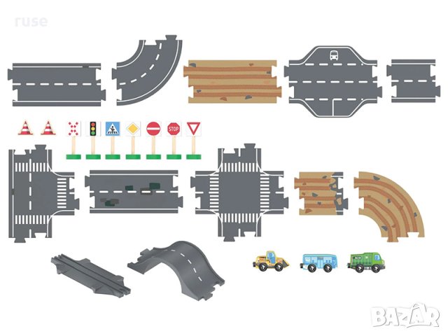 НОВИ! Дървена писта 4м с 3 дървени коли Строителна площадка, снимка 2 - Коли, камиони, мотори, писти - 42673276