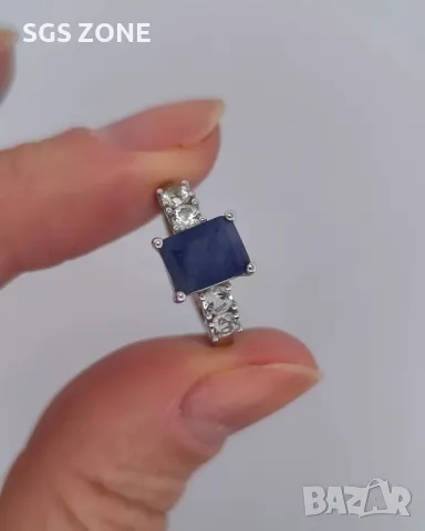 Сребърен Пръстен със Сапфир, снимка 2 - Пръстени - 49862253