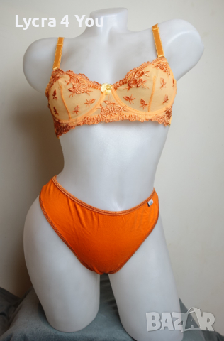 Оранжев тюлен сутиен с прозрачни чашки и бродерии 75А/В размер, снимка 9 - Бельо - 36314092