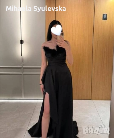 Бална черна дълга рокля с цепка