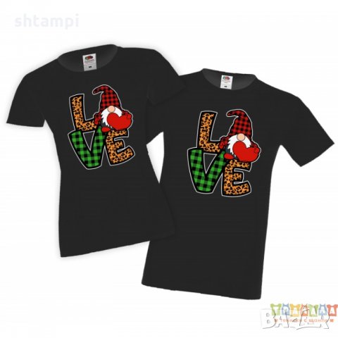 Tениски за влюбени двойки Свети Валентин Love Gnomes, снимка 4 - Тениски - 35717314