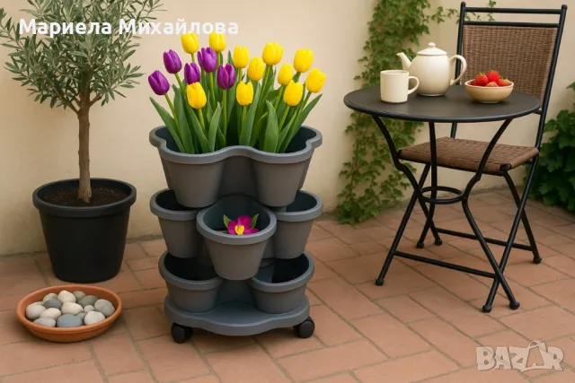 Многоетажна градинска кула с колела – модулен цветарник за дом и градина, снимка 4 - Градински мебели, декорация  - 50204986