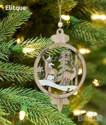 Дървена украса със северни елени за елха