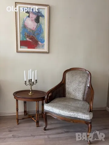 Антикварно кресло с ратан и извити подлакътници, снимка 3 - Антикварни и старинни предмети - 49784474