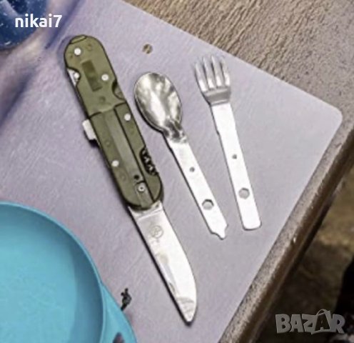 Джобен нож с прибори за хранене 7в1 преносим комплект кальо за колан, снимка 3 - Ножове - 41770524