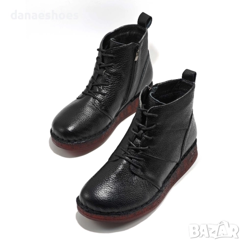 Дамски боти от естествена кожа в черно с цип и връзки , снимка 5 - Дамски боти - 51963803
