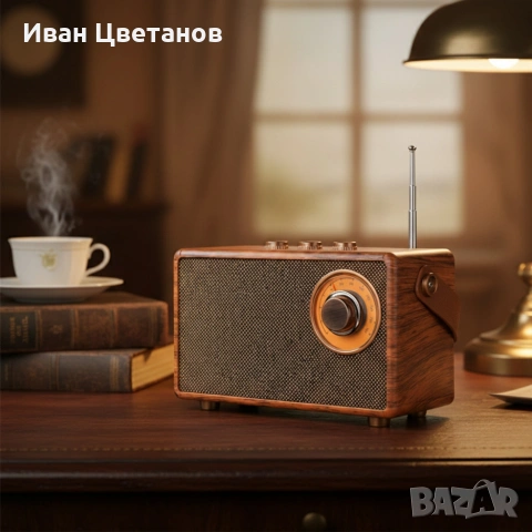 Bluetooth радио колонка AS23, 5W, 1500mAh, Кафява в ретро стил с кожена дръжка