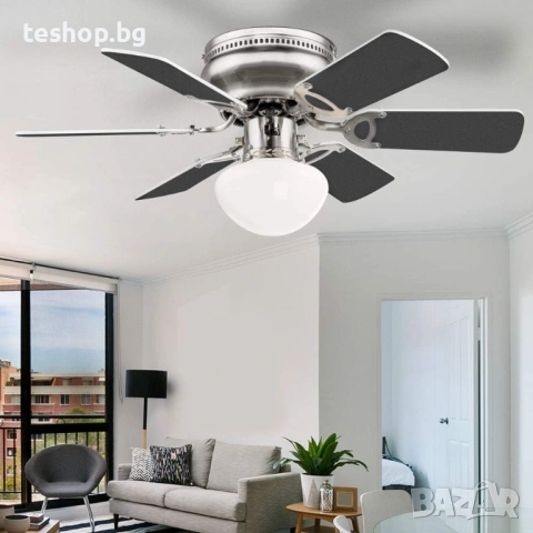 Вентилатор за таван Globo MDF за всекидневна, лампа с стъкло, снимка 3 - Вентилатори - 53054428