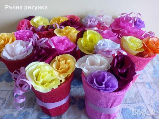 Ръчно изработени букетчета с цветя от хартия, снимка 7 - Декорация за дома - 42322419