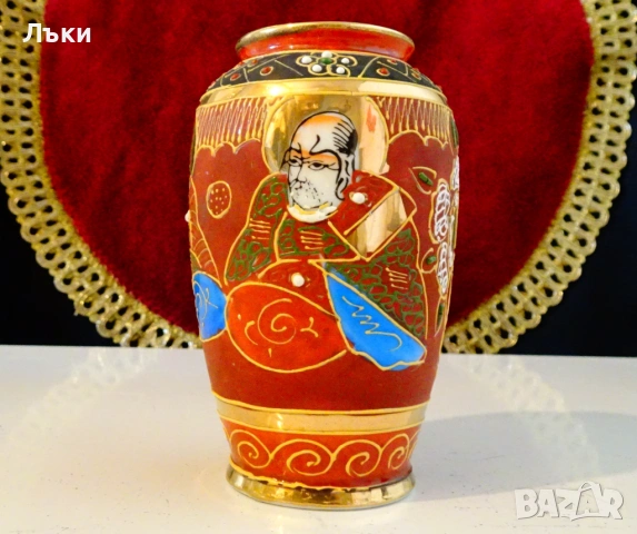 Ваза японски порцелан Satsuma,злато,печат. , снимка 3 - Вази - 53478086