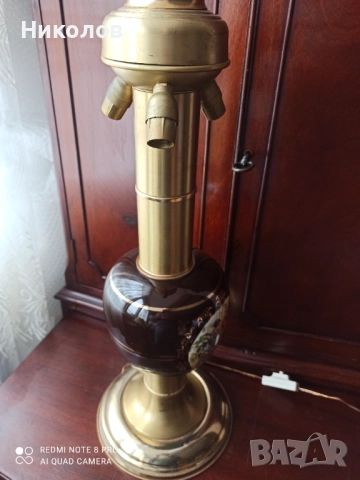 Настолна лампа порцелан и месинг , снимка 4 - Настолни лампи - 52573915