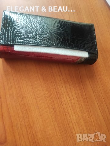 Лачено дамско портмоне от естествена кожа  с вътрешен монетник, снимка 1 - Портфейли, портмонета - 37930623