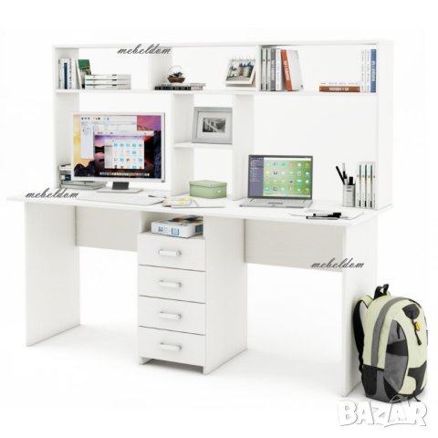 Бюро 175см. за двама с надстройка и 4 чекмеджета(код-1101), снимка 5 - Бюра - 40955000