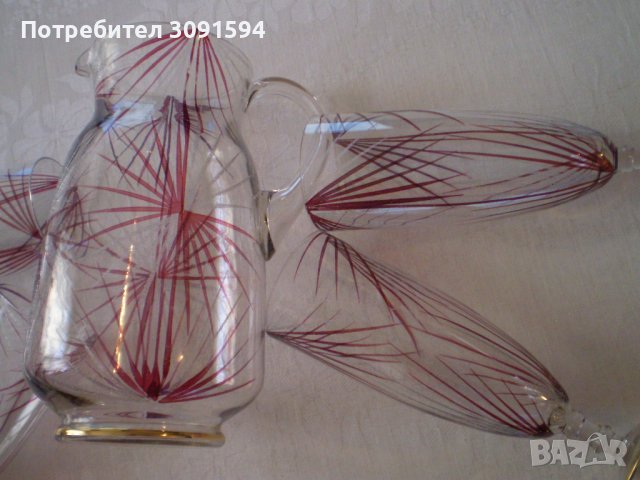  Винтидж Германия ,Комплект кана и 4 чаши за вино рисуваниано стъкло , снимка 17 - Други ценни предмети - 44422620