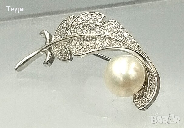Сребърна брошка с перла ” Капчица роса”, снимка 5 - Колиета, медальони, синджири - 36071973