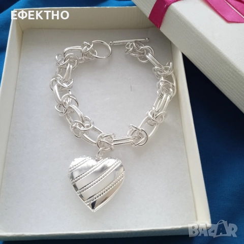 Сребърна, дамска гривна със сърце/ плочка. 10 различни модели. В кутия за подарък., снимка 2 - Гривни - 14580920
