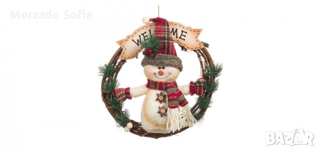 Коледен декоративен дървен венец, Снежен човек, Добре дошли 
