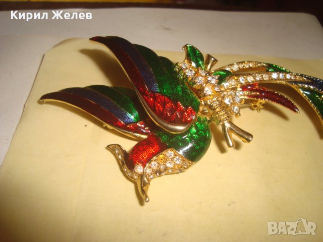 ПОЗЛАТЕНА КРИСТАЛНА ЕМАЙЛИРАНА БРОШКА ПАПАГАЛ ФИГУРКА БРОНЗ МНОГО КРАСИВА АРТ НУВО СТИЛ 26652, снимка 9 - Други - 34792432