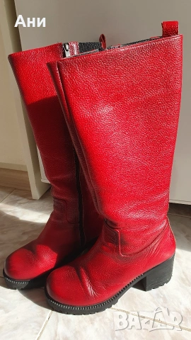 Червени ботуши, естествена кожа, номер 38, снимка 2 - Дамски ботуши - 53352065