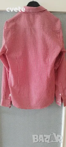 Мъжка риза каре бяло с червено, снимка 4 - Ризи - 48568450
