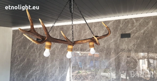 Ръчно изработени полилеи от паднали еленови рога с ръчно изработени дървени чашки , снимка 8 - Полилеи - 53441754