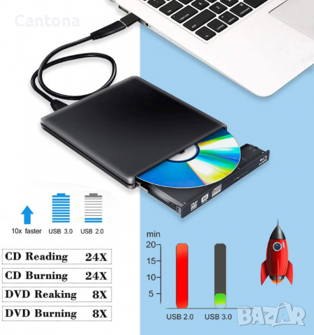 Външно Blu-Ray CD/DVD/RW  устройство, 3D Blu- Ray, USB 3.0, алуминиев корпус, снимка 2 - Други - 36154457