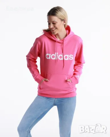 Памучен дамски суичър Adidas розов с качулка с принт, L размер, снимка 8 - Суичъри - 49863096