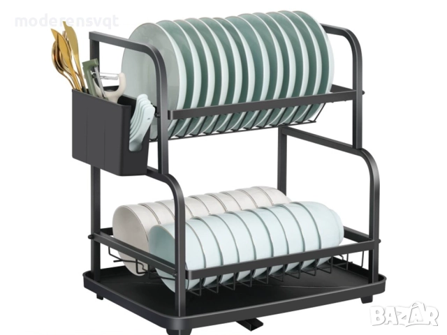Сушилник за чинии на 2 нива с улей за мивка черен, снимка 3 - Сушилници - 51923998