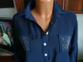 Синя риза с ефектни джобове, снимка 2