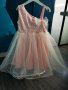 Детска официална рокля с тюл и дантела в бяло/розово за 6г