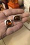 Ретро сребърни обеци естествен кехлибар на клипс, снимка 1 - Обеци - 44373874